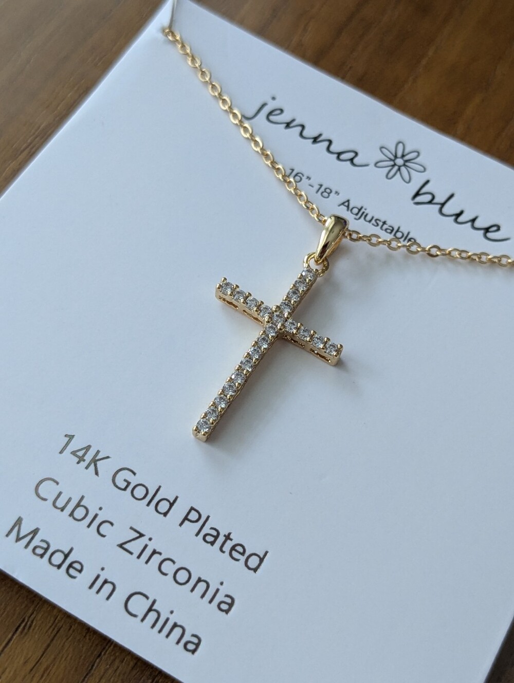 14kt Gold Plated Cubic Zirconia Cross Necklace NEW